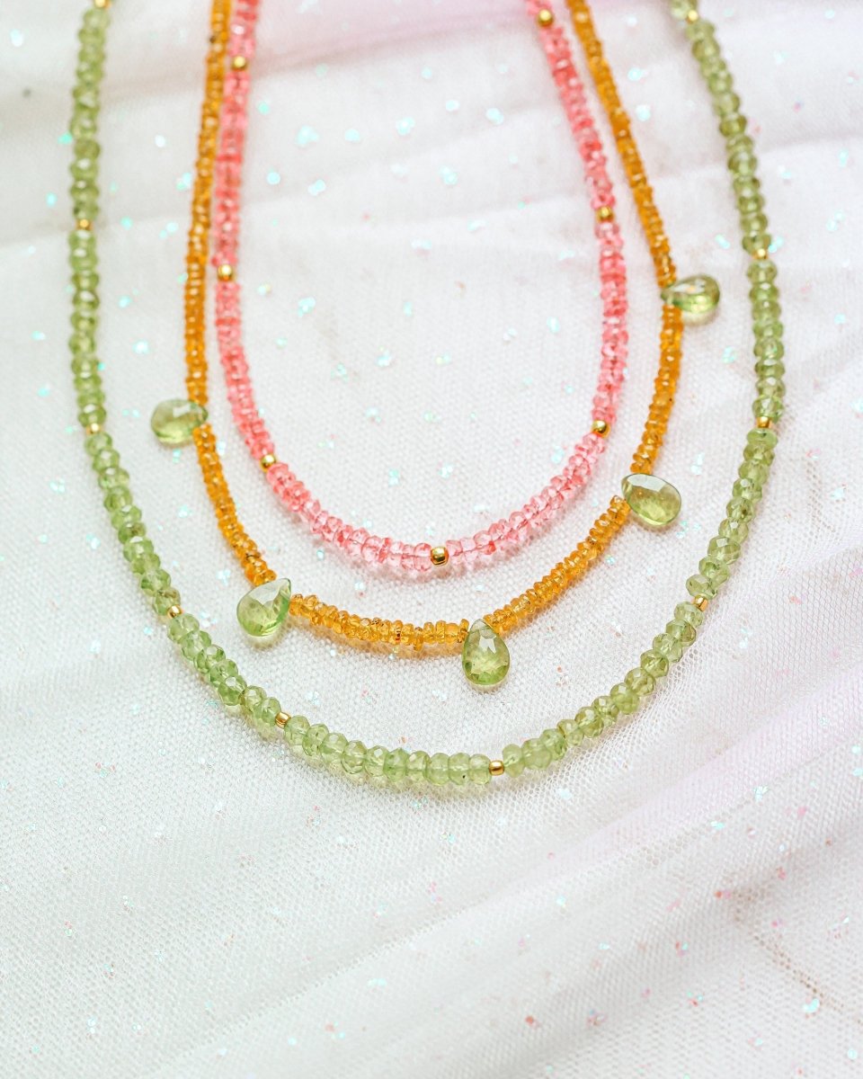 Garnet and Peridot Beaded Gemstone Necklace - Felicity - Willow & Luna