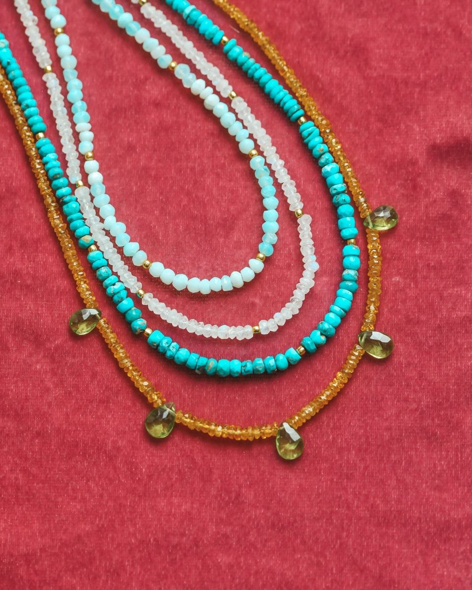 Garnet and Peridot Beaded Gemstone Necklace - Felicity - Willow & Luna