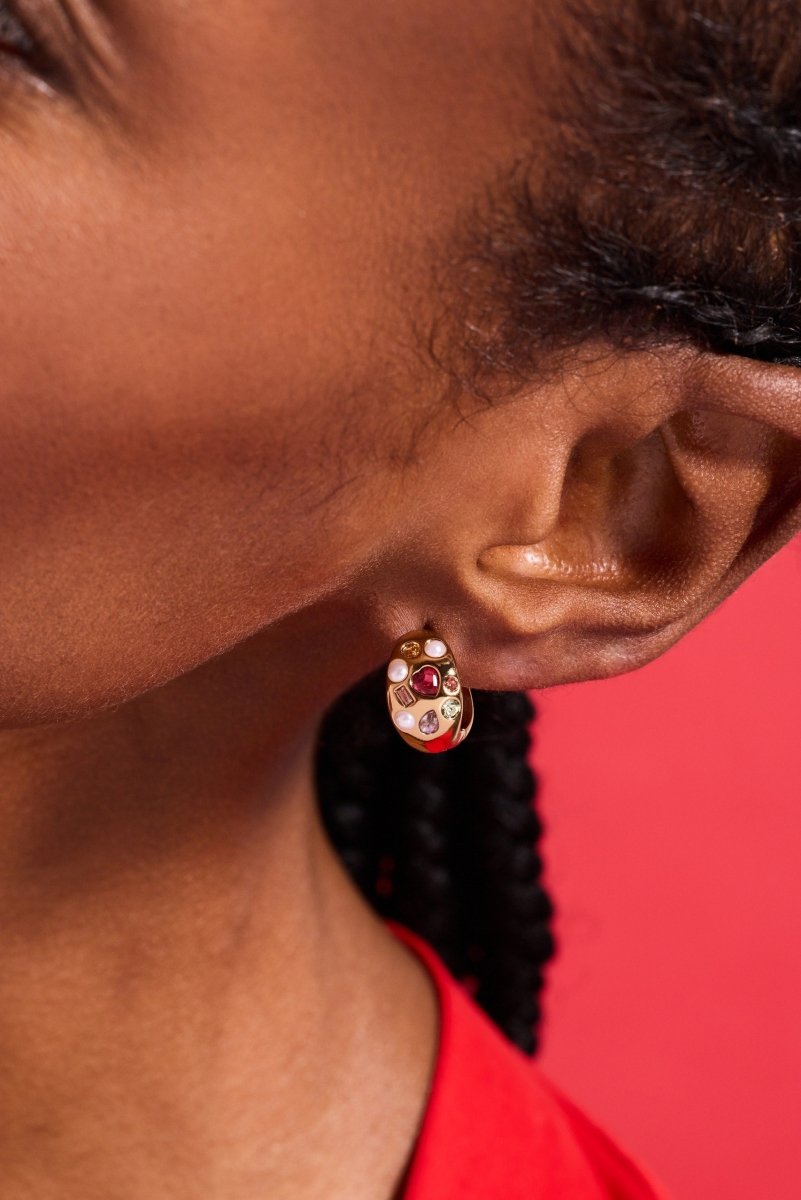 Gemstone Puffy Huggie Hoop Earrings - Willow & Luna