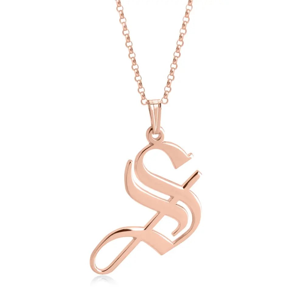 Gothic Style Old English Custom Initial Necklace - Willow & Luna
