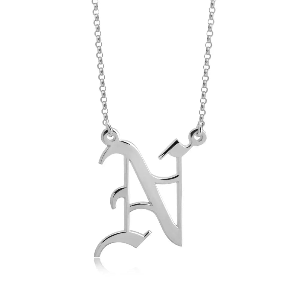 Gothic Style Old English Custom Initial Necklace - Willow & Luna