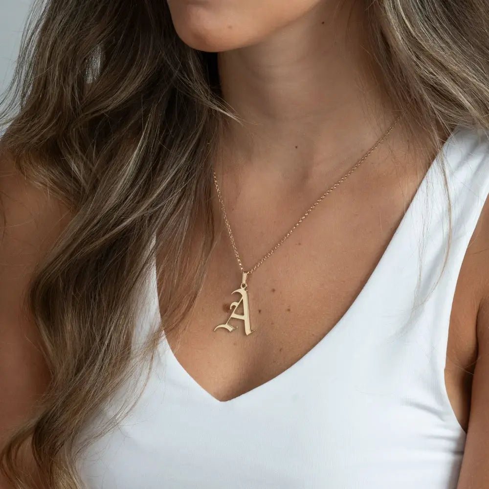 Gothic Style Old English Custom Initial Necklace - Willow & Luna
