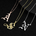 Gothic Style Old English Custom Initial Necklace - Willow & Luna