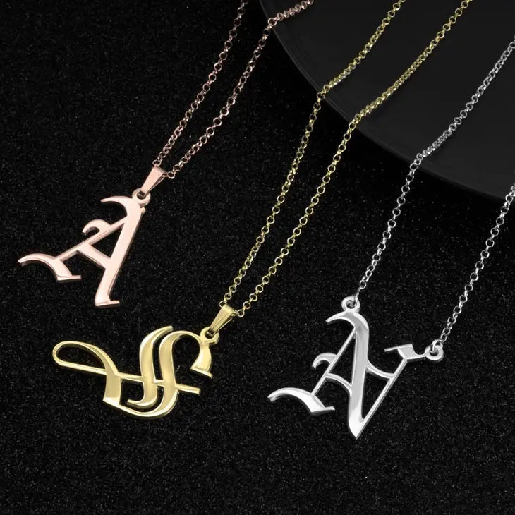 Gothic Style Old English Custom Initial Necklace - Willow & Luna