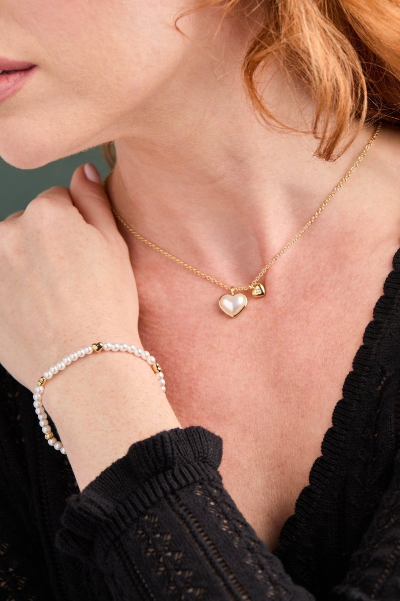 Heart and Pearl Stretch Bracelet - Willow & Luna