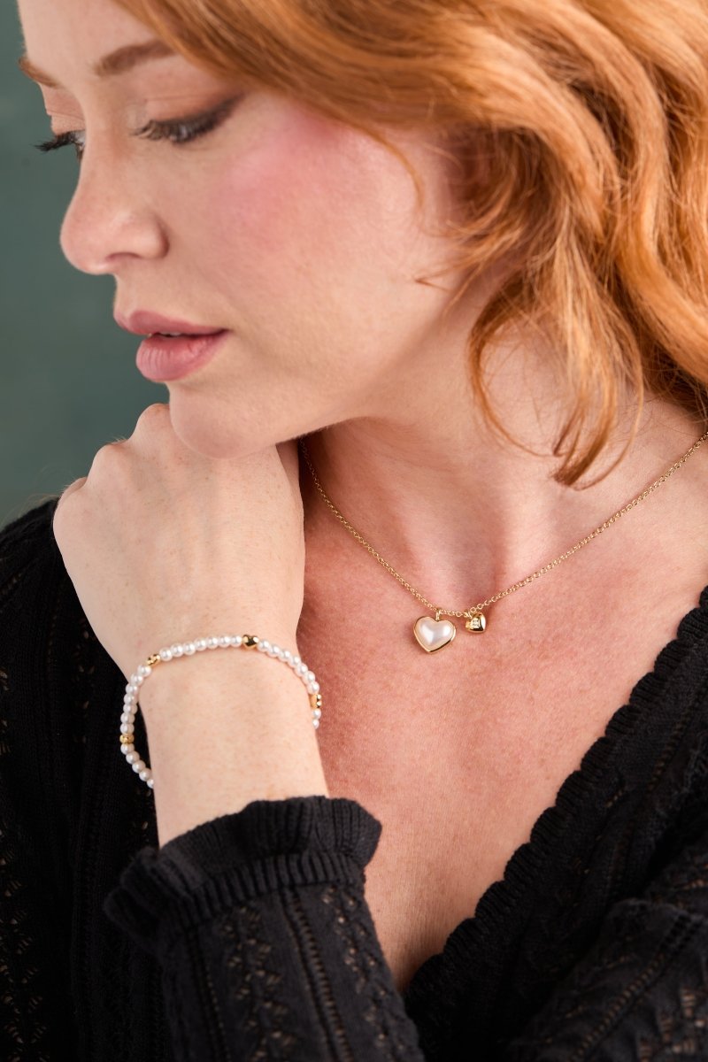 Heart and Pearl Stretch Bracelet - Willow & Luna