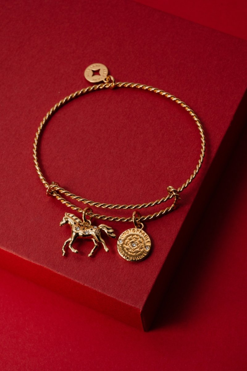 Horse Rope Textured Charm Bangle - Willow & Luna