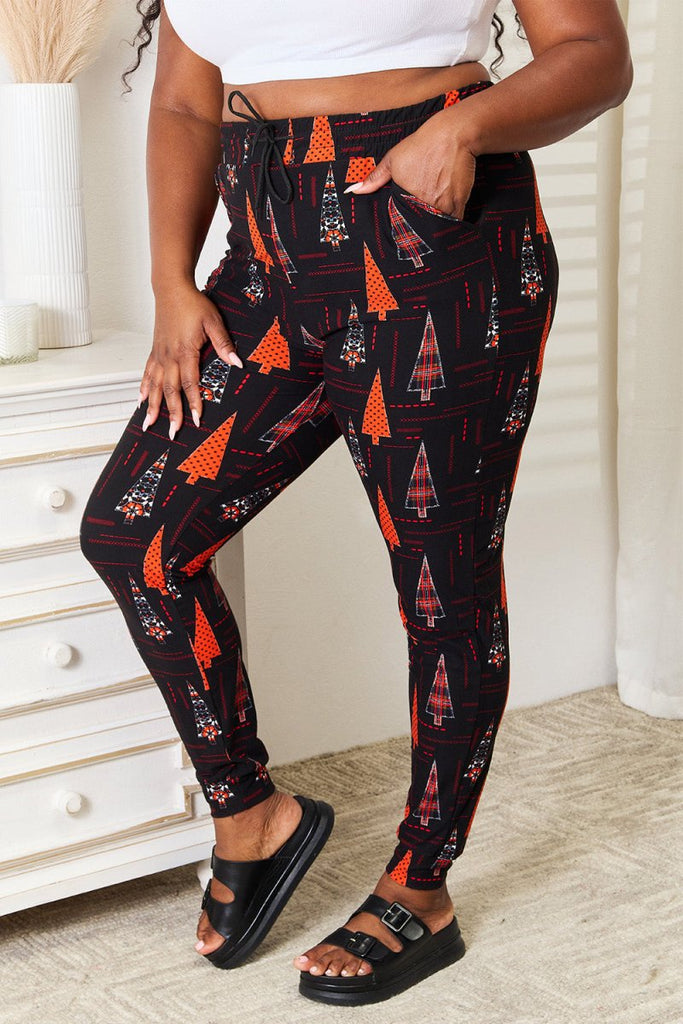 Leggings Depot Full Size Holiday Tree Print Joggers - Willow & Luna