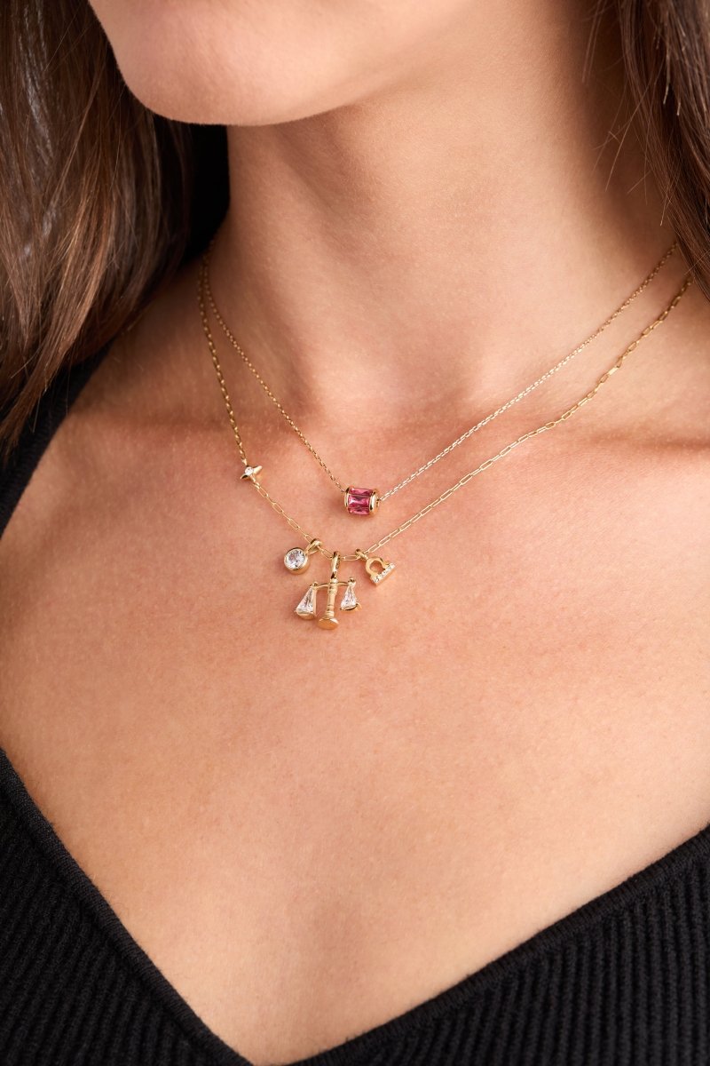 Libra Zodiac Charm Cluster Necklace - Willow & Luna