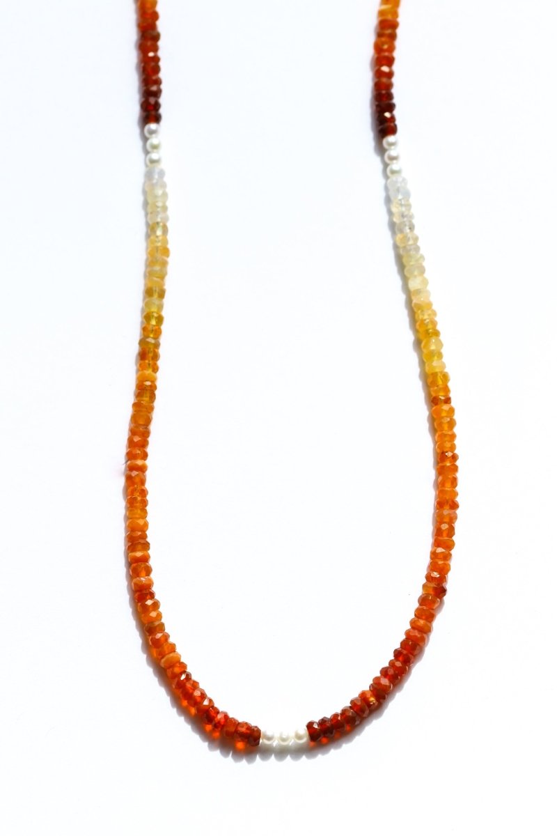 Mexican Fire Opal and Pearl Beaded Necklace - Moon Cycle - Willow & Luna