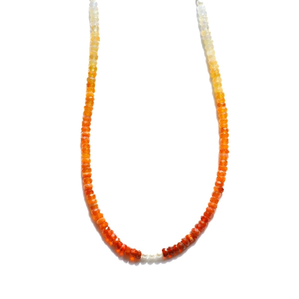 Mexican Fire Opal and Pearl Beaded Necklace - Moon Cycle - Willow & Luna