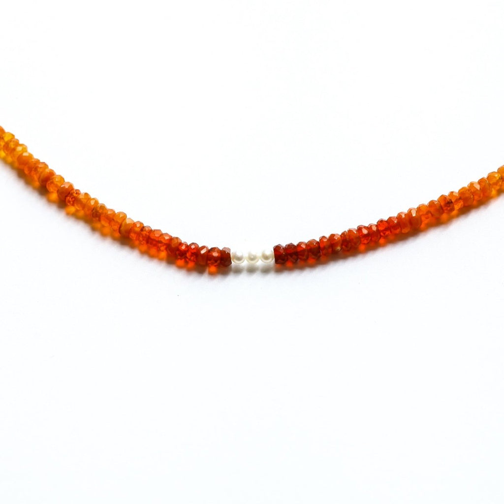 Mexican Fire Opal and Pearl Beaded Necklace - Moon Cycle - Willow & Luna