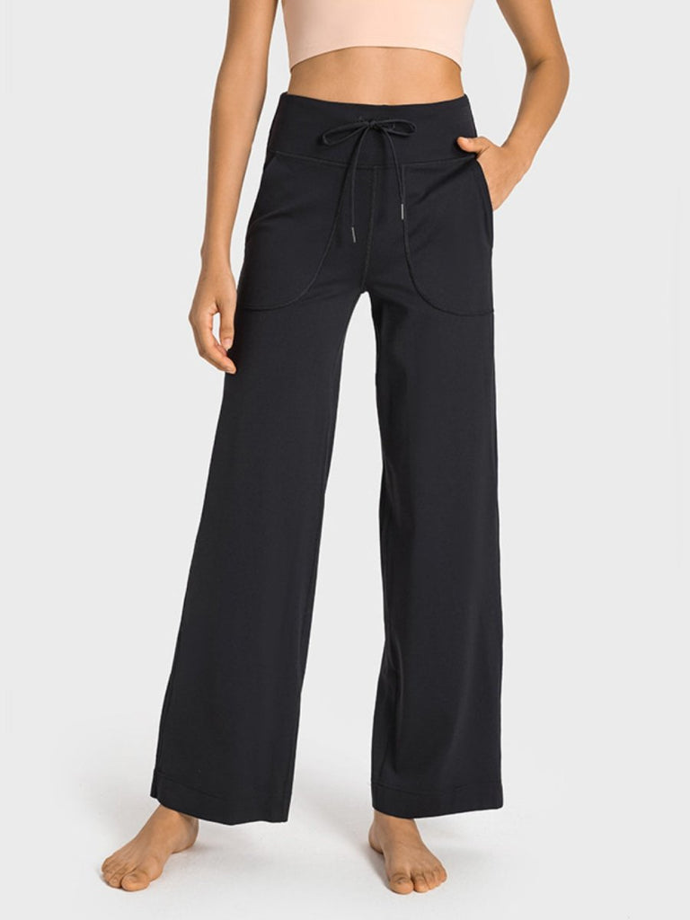 Millennia Drawstring Waist Wide Leg Sports Pants with Pockets - Willow & Luna