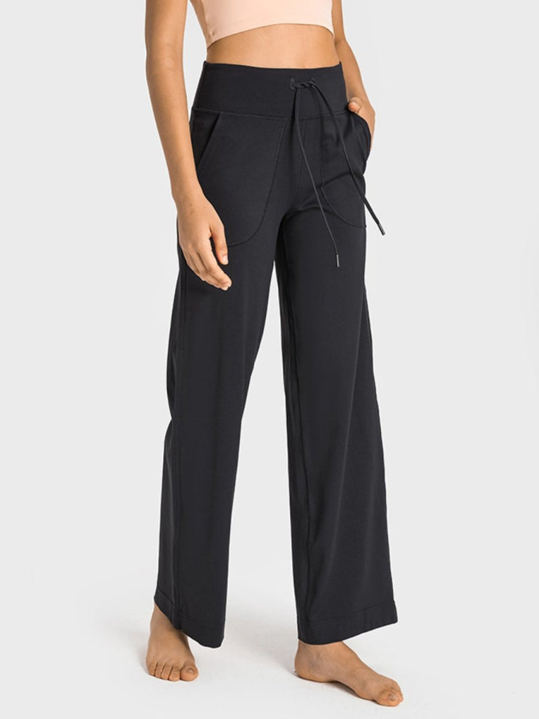 Millennia Drawstring Waist Wide Leg Sports Pants with Pockets - Willow & Luna