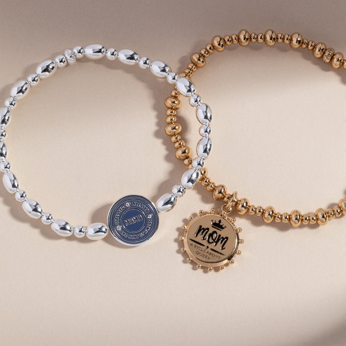 'Mom, A Title Above Queen' Beaded Stretch Charm Bracelet - Willow & Luna