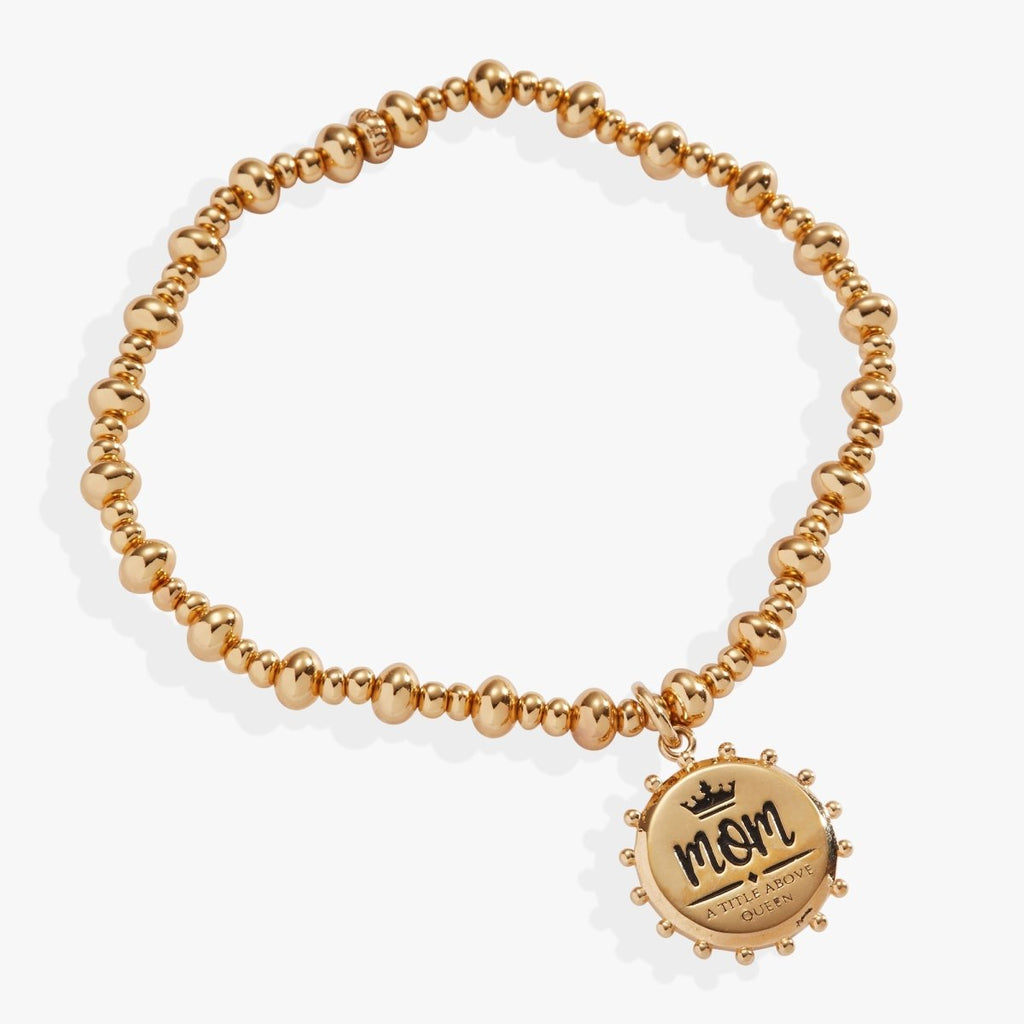 'Mom, A Title Above Queen' Beaded Stretch Charm Bracelet - Willow & Luna