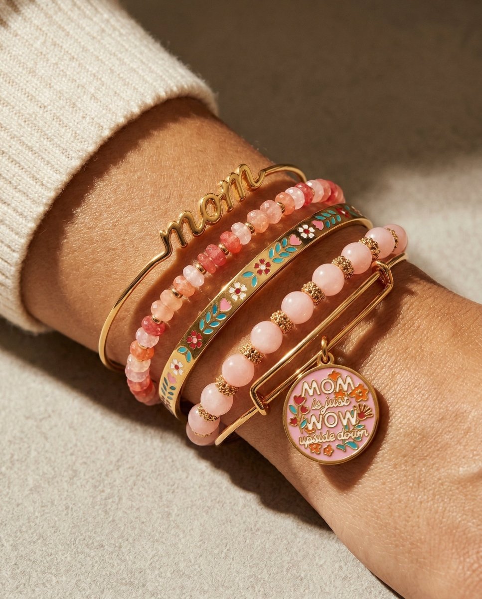 'Mom Is Just Wow Upside Down' Bangle Set of 5 - Willow & Luna