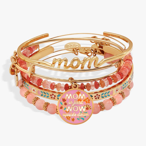 'Mom Is Just Wow Upside Down' Bangle Set of 5 - Willow & Luna
