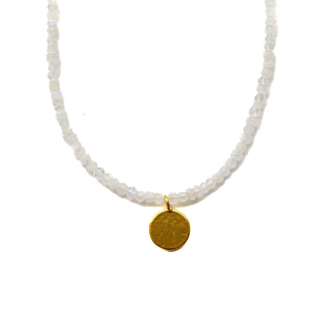 Moonstone and Gold Pendant Beaded Necklace - Willow & Luna