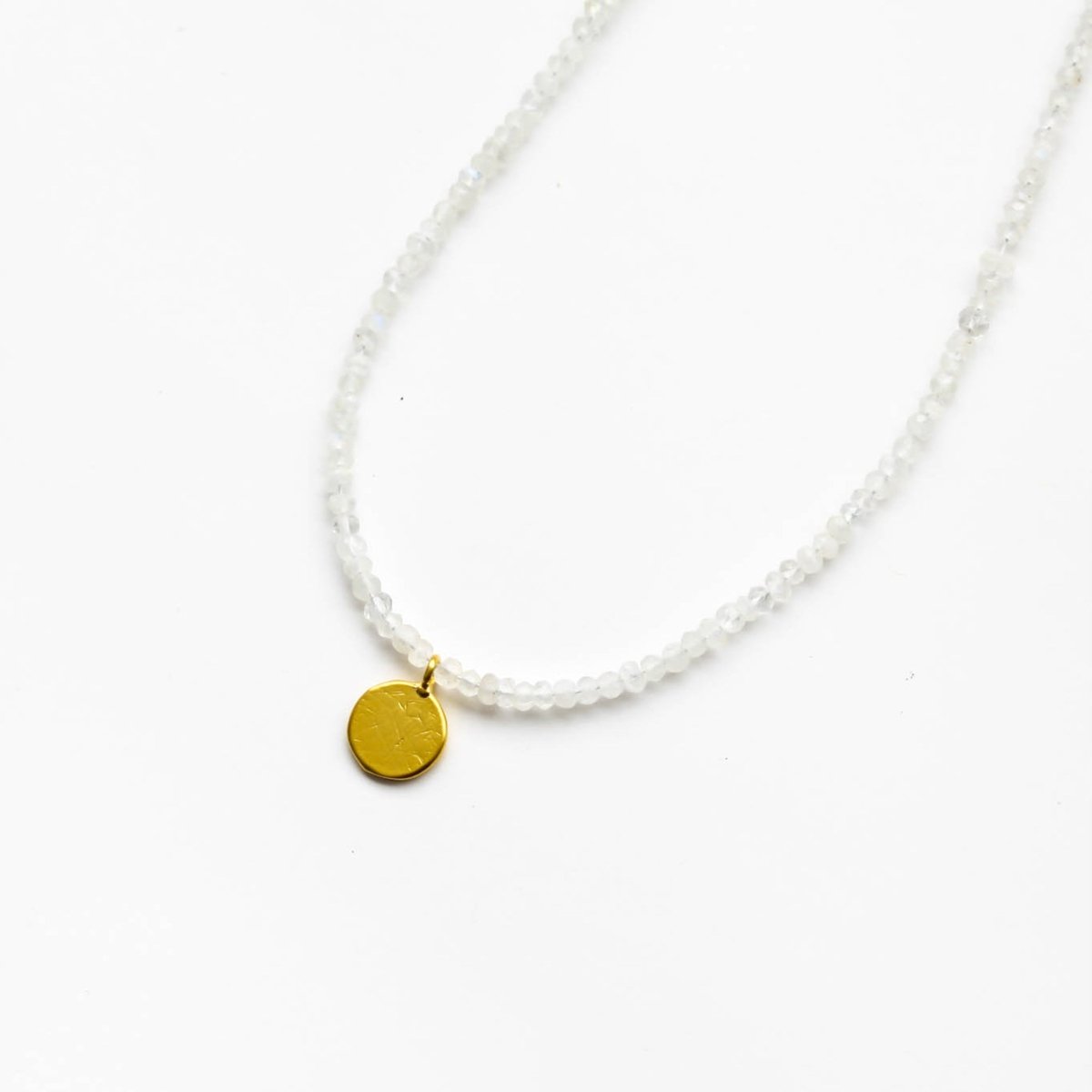 Moonstone and Gold Pendant Beaded Necklace - Willow & Luna