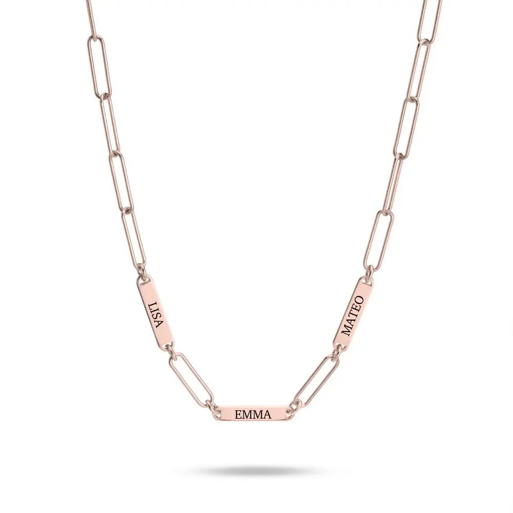 Multiple Engraved Bar Necklace - Paperclip chain - Willow & Luna