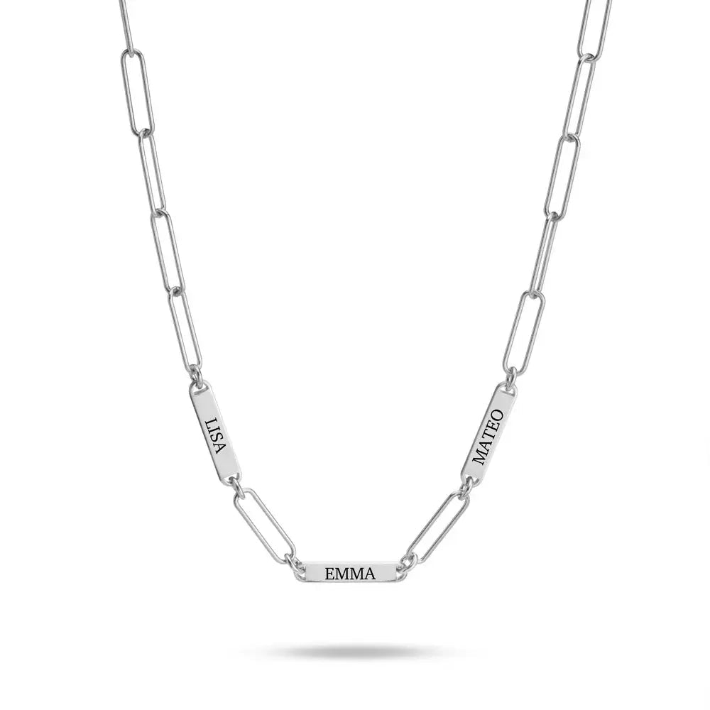 Multiple Engraved Bar Necklace - Paperclip chain - Willow & Luna