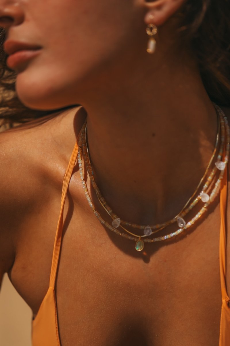 Opal and Moonstone Beaded Gemstone Necklace - Felicity - Willow & Luna