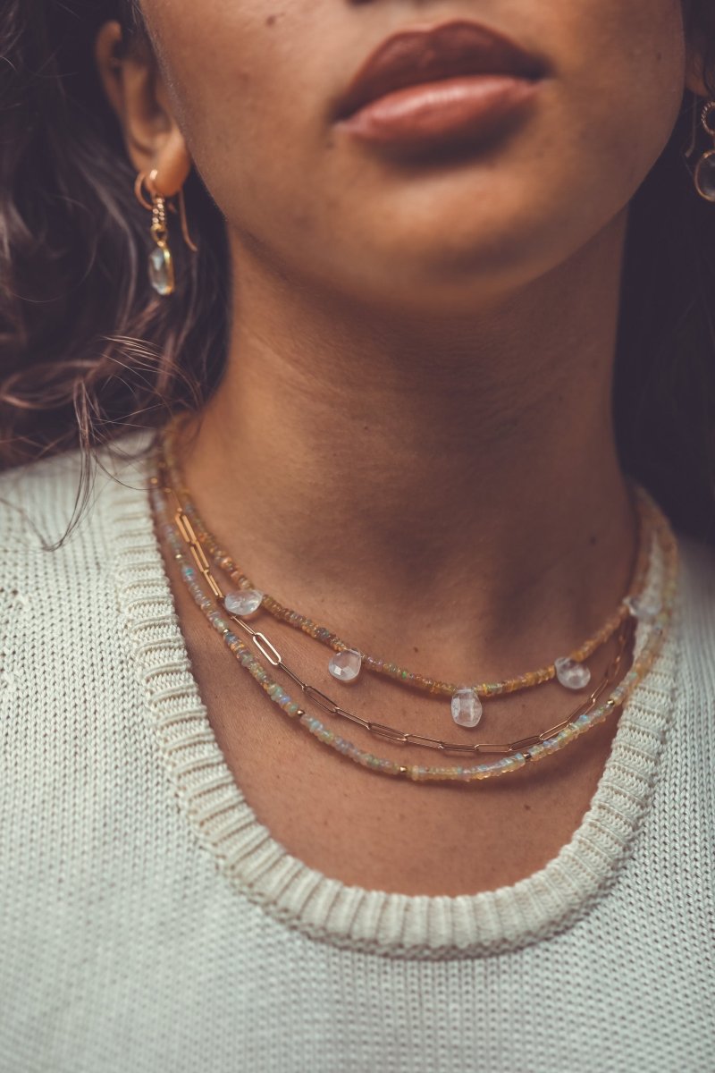 Opal and Moonstone Beaded Gemstone Necklace - Felicity - Willow & Luna