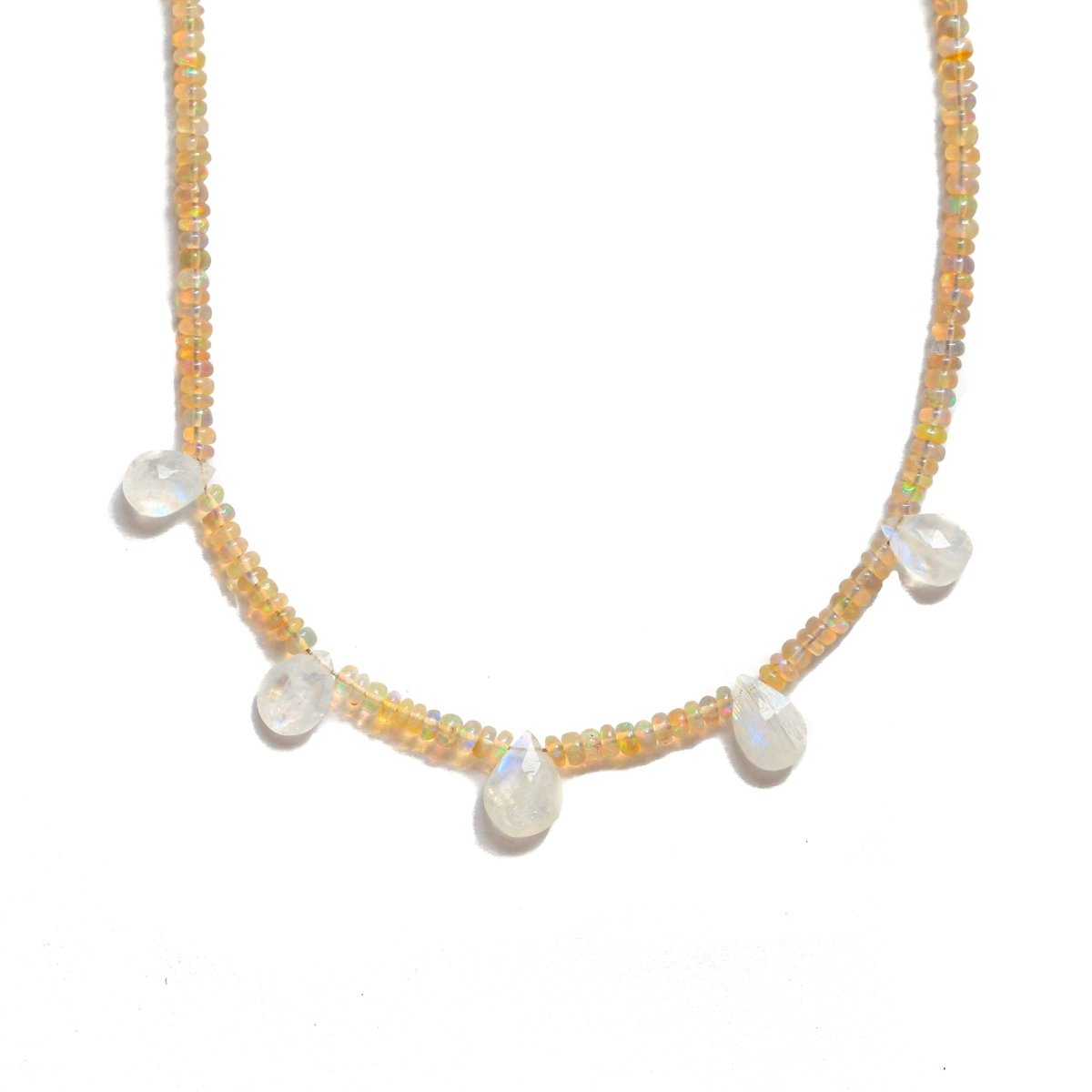 Opal and Moonstone Beaded Gemstone Necklace - Felicity - Willow & Luna