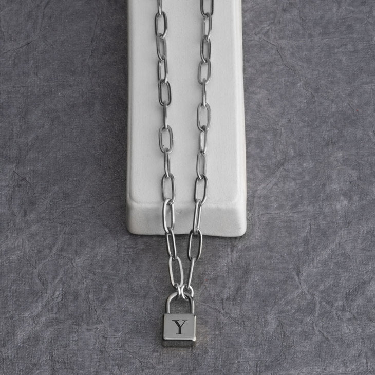 Paperclip Chain Initial Lock Necklace - Willow & Luna