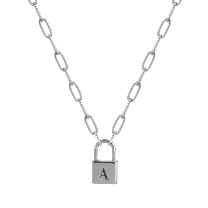 Paperclip Chain Initial Lock Necklace - Willow & Luna