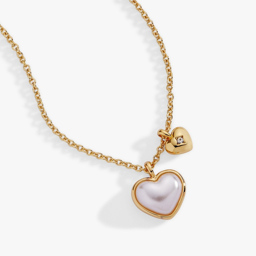 Pearl Heart Duo Charm Necklace - Willow & Luna