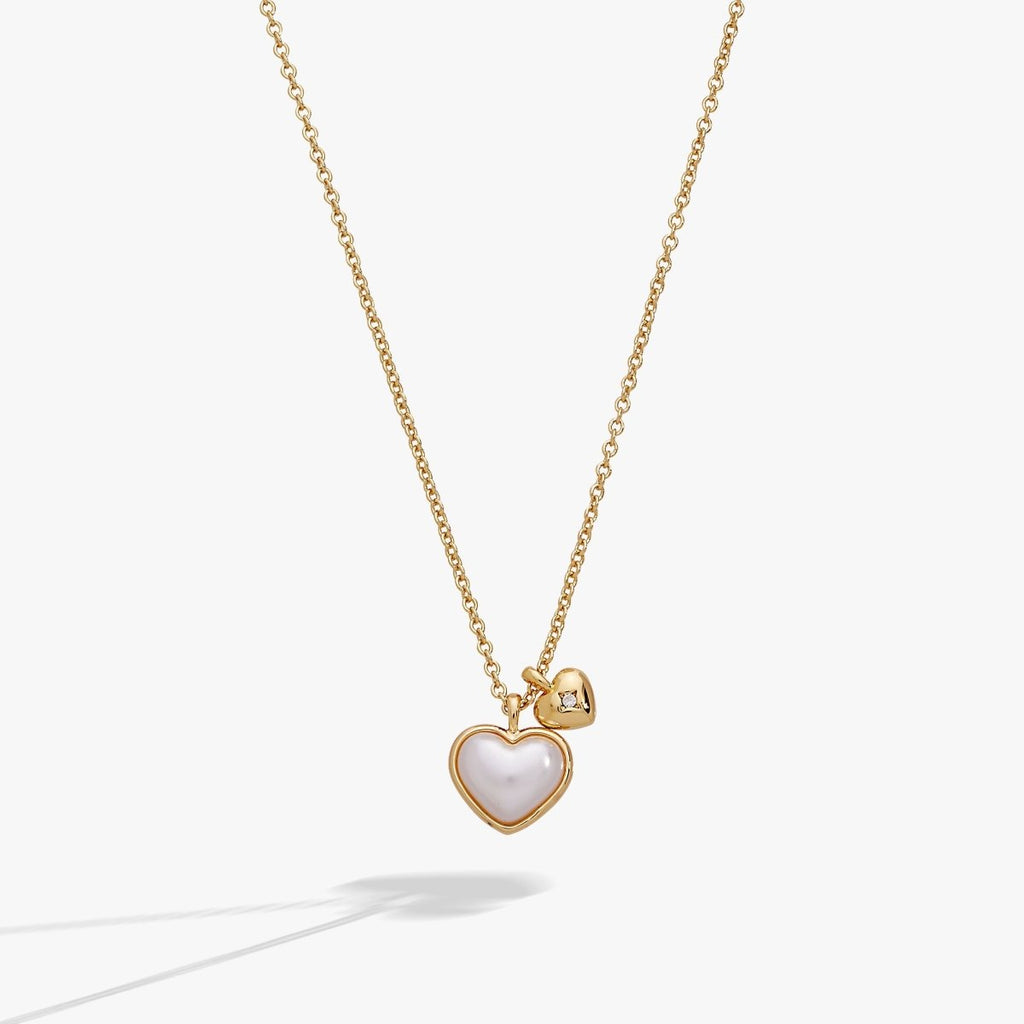 Pearl Heart Duo Charm Necklace - Willow & Luna