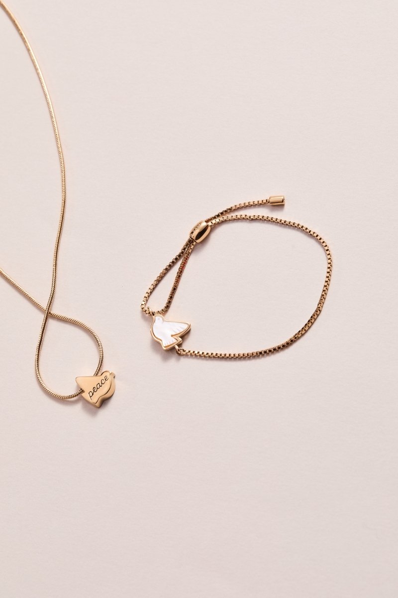 Pearlized Dove 'Peace' Slider Necklace - Willow & Luna