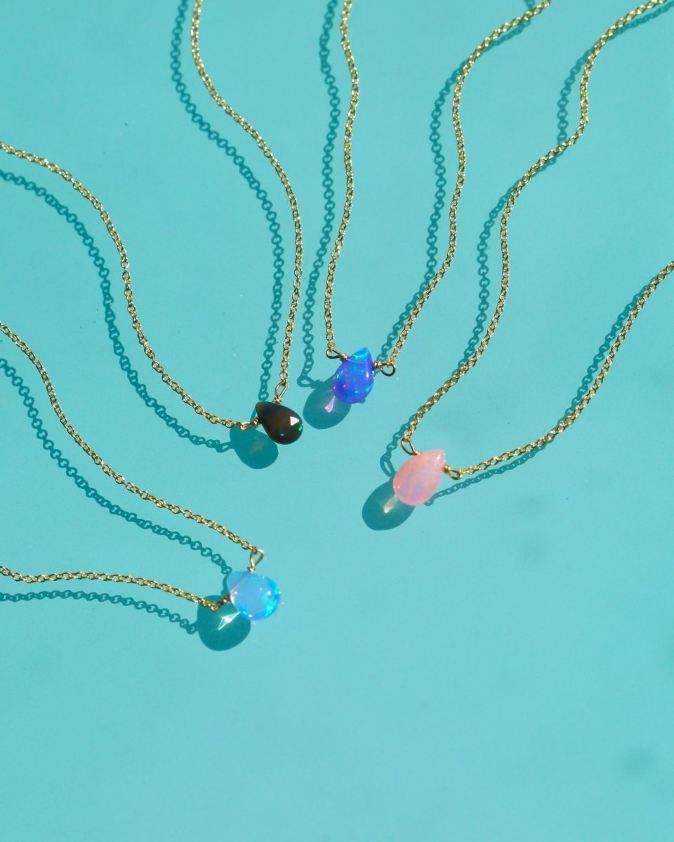 Pink Fire Opal Little Gemstone Necklace - Willow & Luna