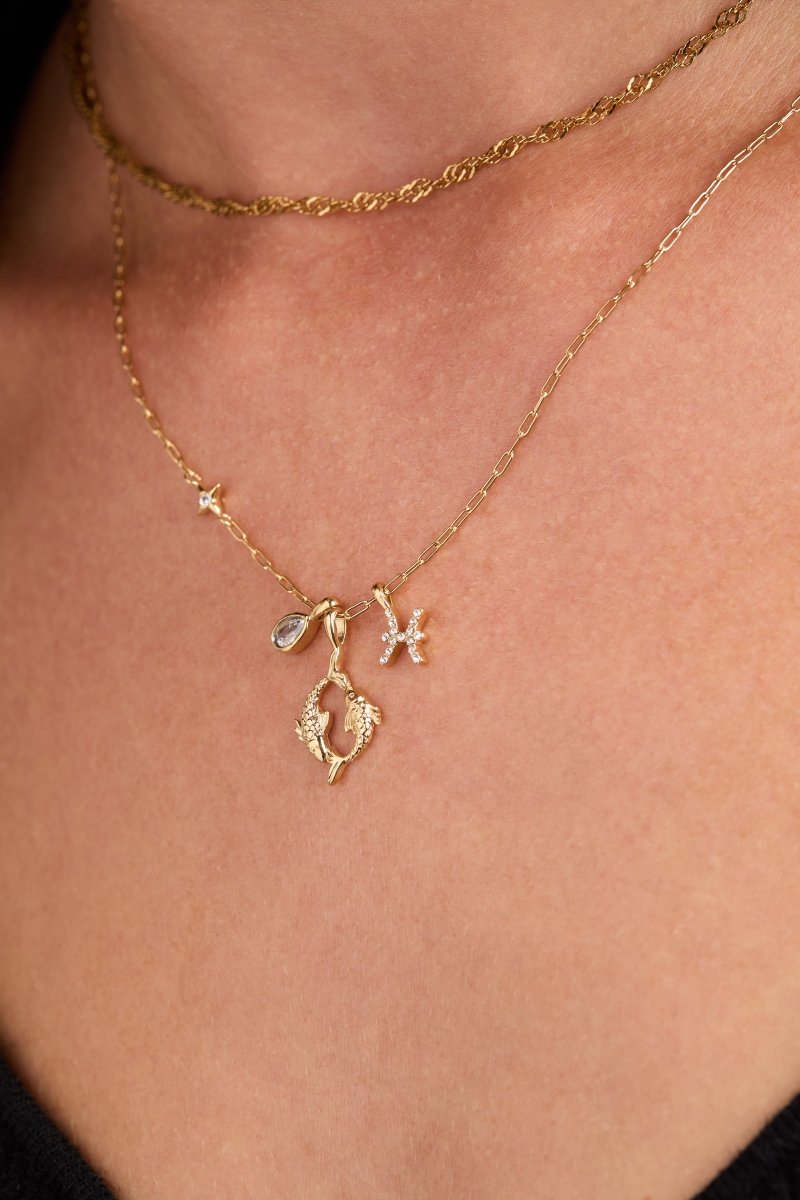 Pisces Zodiac Charm Cluster Necklace - Willow & Luna