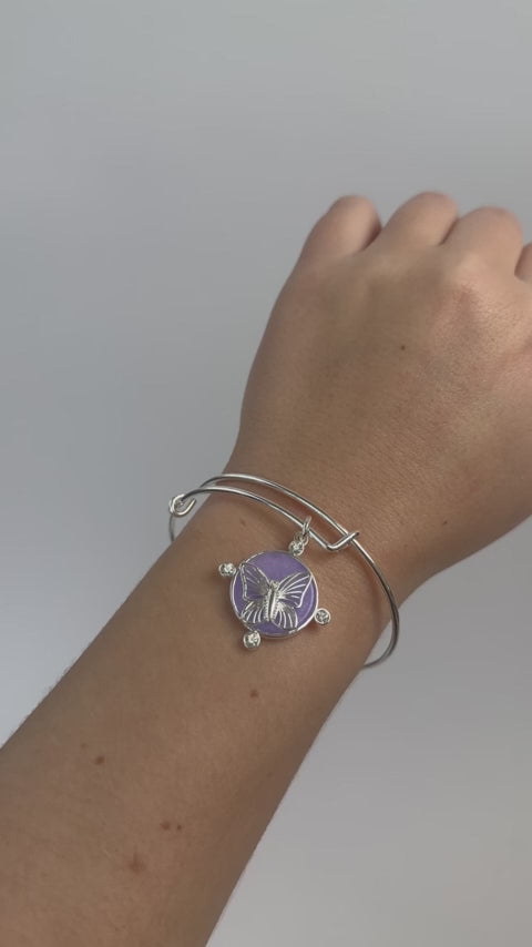 Lavender Butterfly Charm Bangle