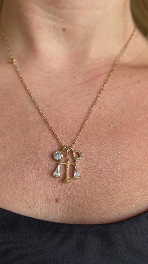 Libra Zodiac Charm Cluster Necklace