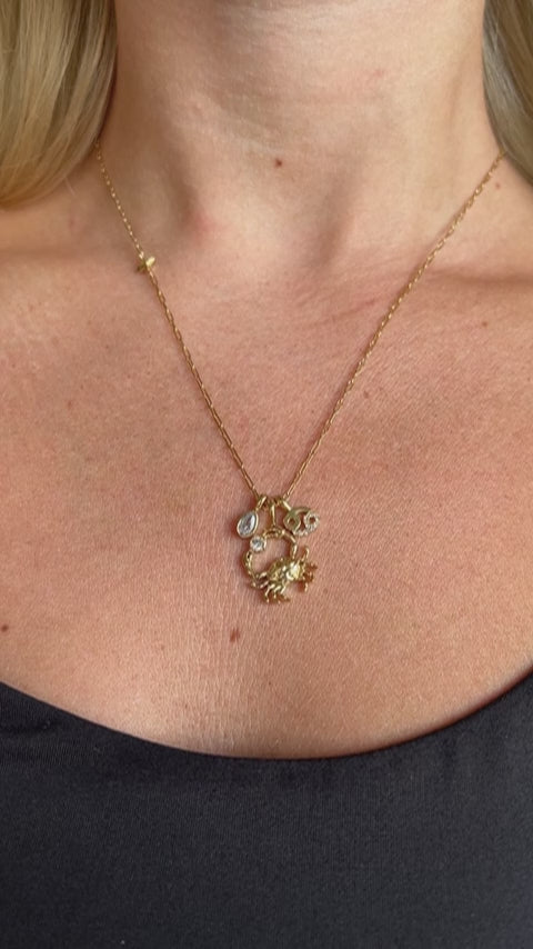 Cancer Zodiac Charm Cluster Necklace