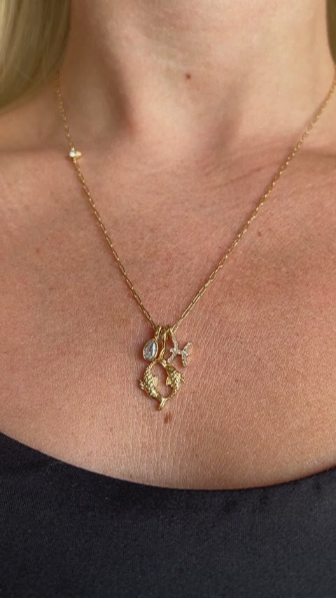 Pisces Zodiac Charm Cluster Necklace