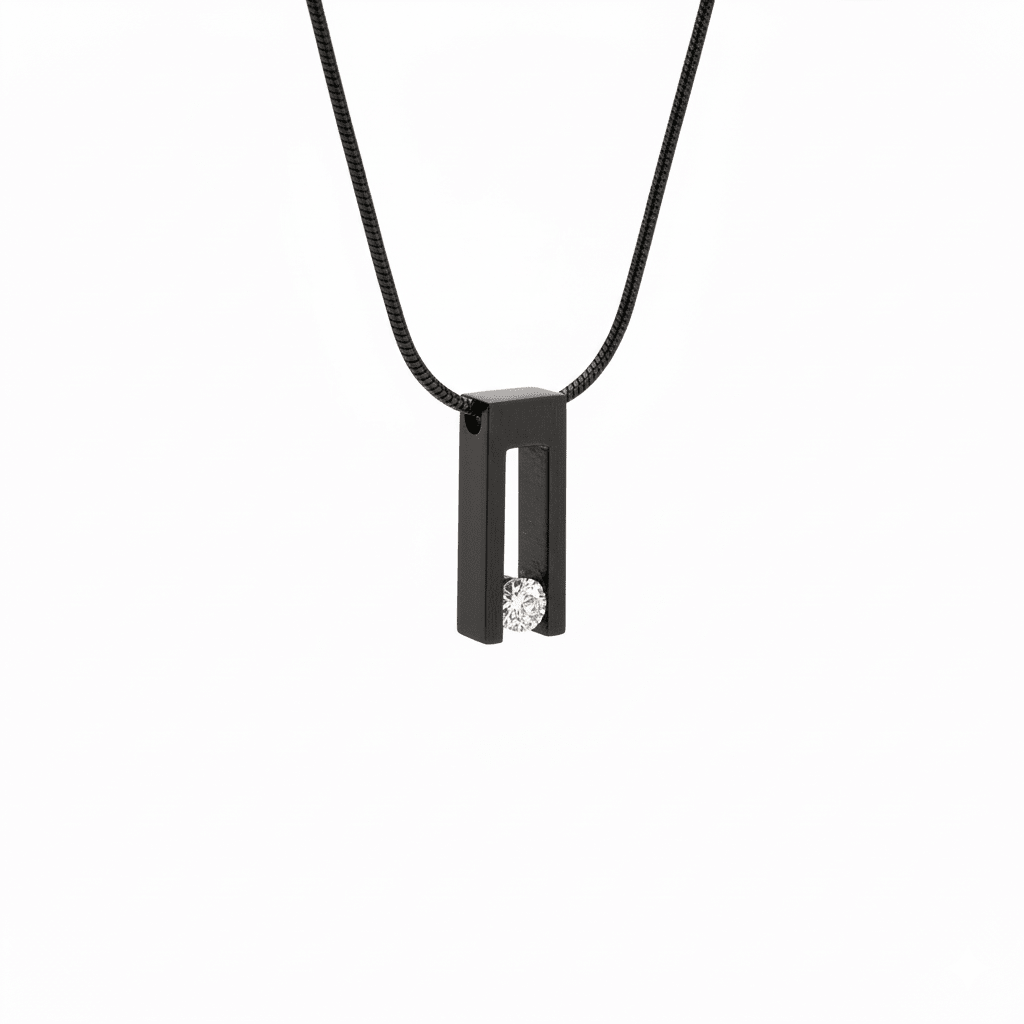PT089B B.Tiff Black Hollow Bar Pendant Necklace - Willow & Luna