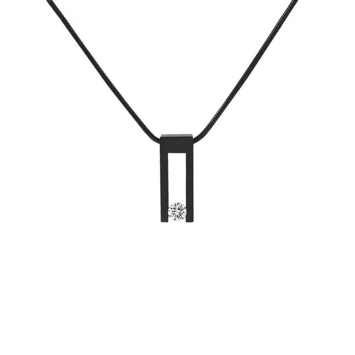 PT089B B.Tiff Black Hollow Bar Pendant Necklace - Willow & Luna