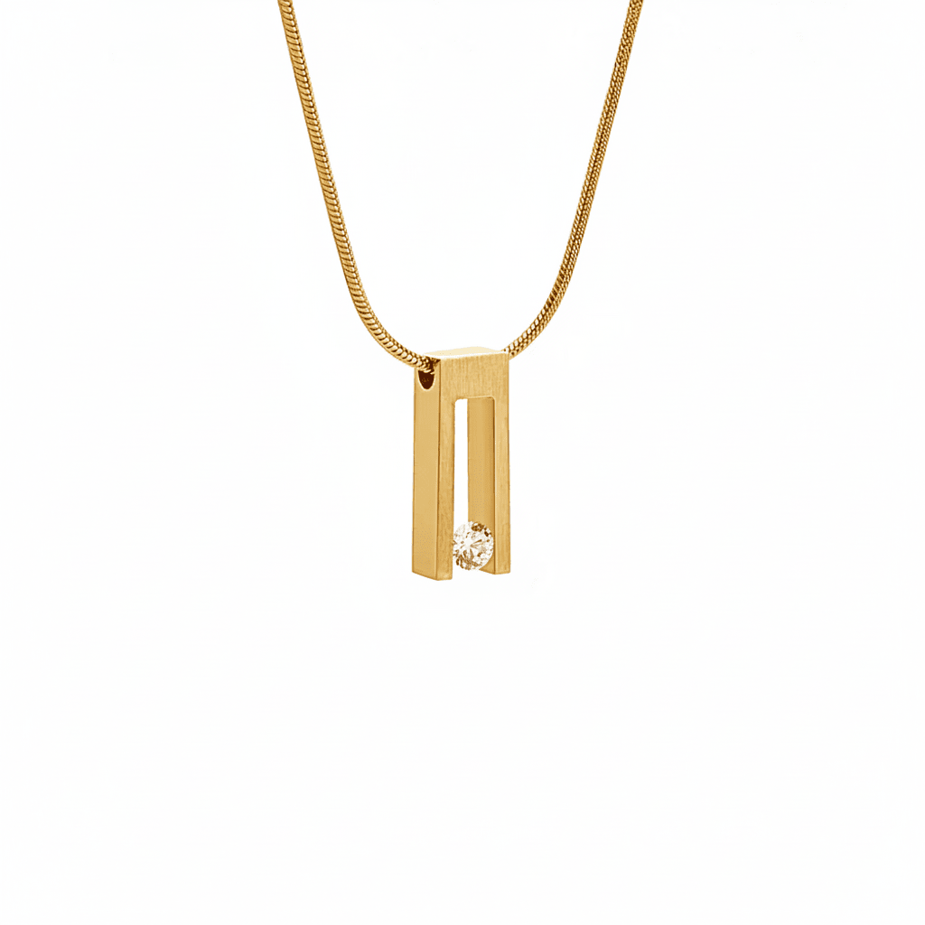 PT089G B.Tiff Gold Hollow Bar Pendant Necklace - Willow & Luna