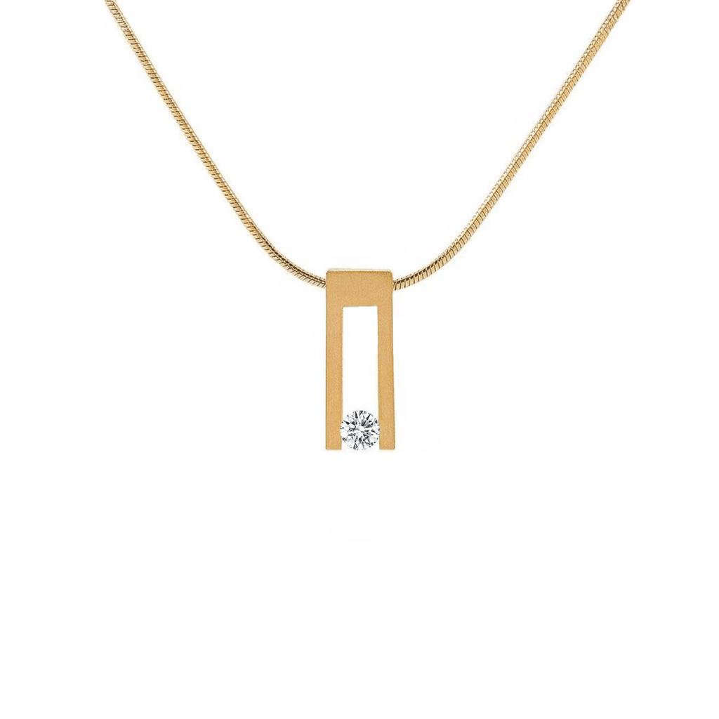 PT089G B.Tiff Gold Hollow Bar Pendant Necklace - Willow & Luna