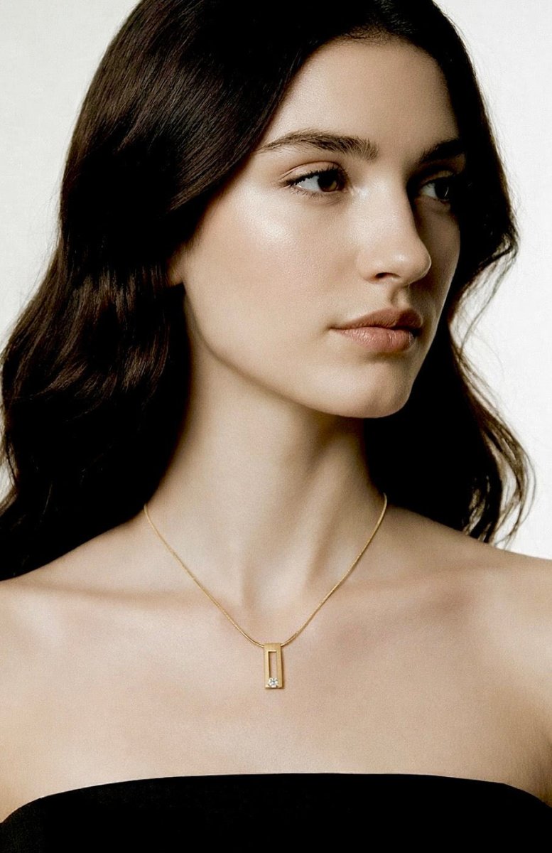 PT089G B.Tiff Gold Hollow Bar Pendant Necklace - Willow & Luna