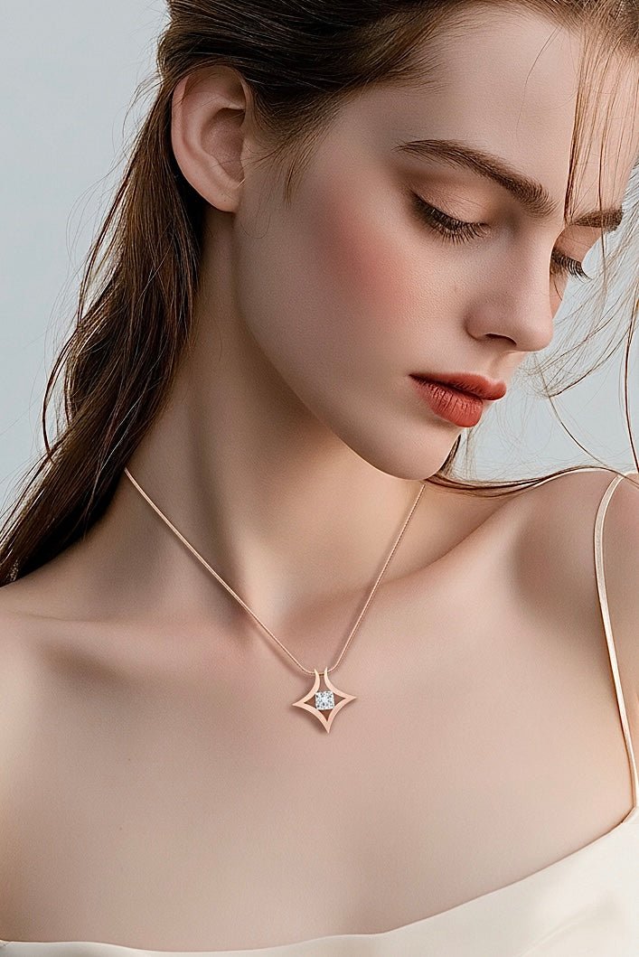 PT124RG B.Tiff Rose Gold Natal 1 ct Princess Cut Tension Pendant Necklace - Willow & Luna