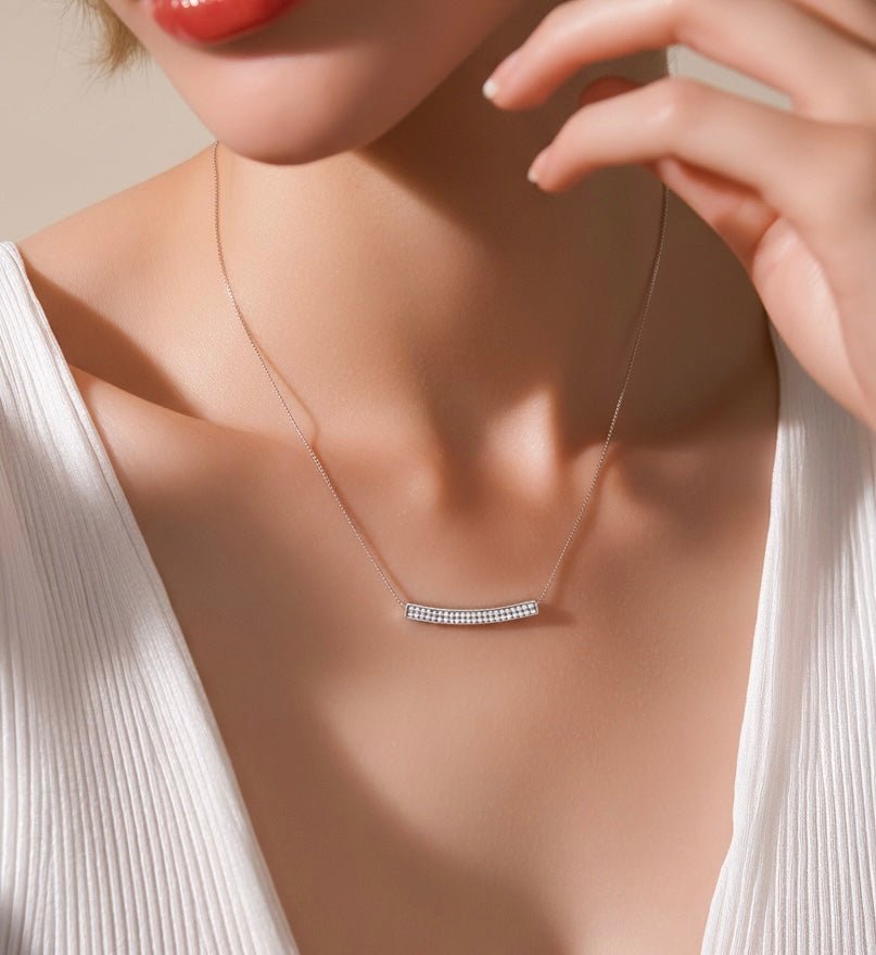 PT222W B.Tiff Pavé Crescent Pendant Necklace - Willow & Luna