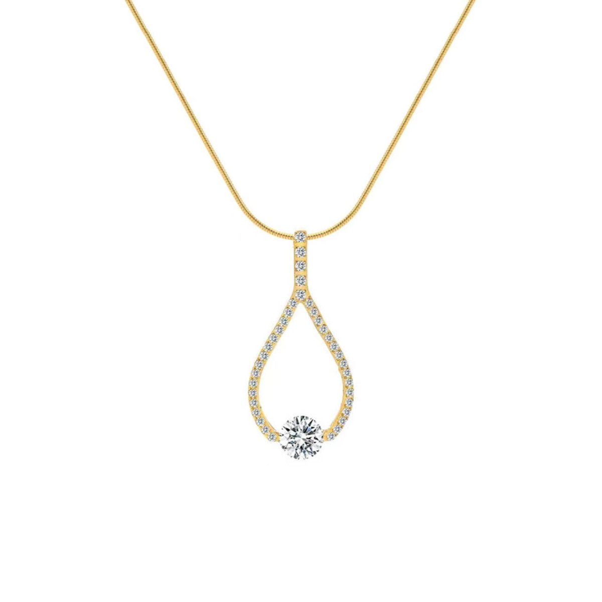 PT306G B.Tiff Gold 1 ct Solitaire Pave Larme Pendant Necklace - Willow & Luna