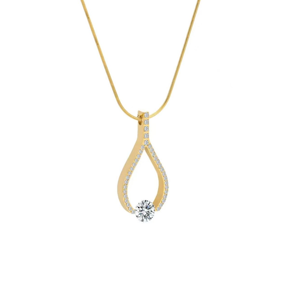 PT306G B.Tiff Gold 1 ct Solitaire Pave Larme Pendant Necklace - Willow & Luna