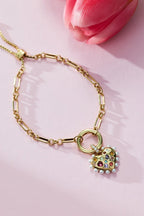 Puffy Heart Gemstone And Pearl Chain Bolo Bracelet - Willow & Luna